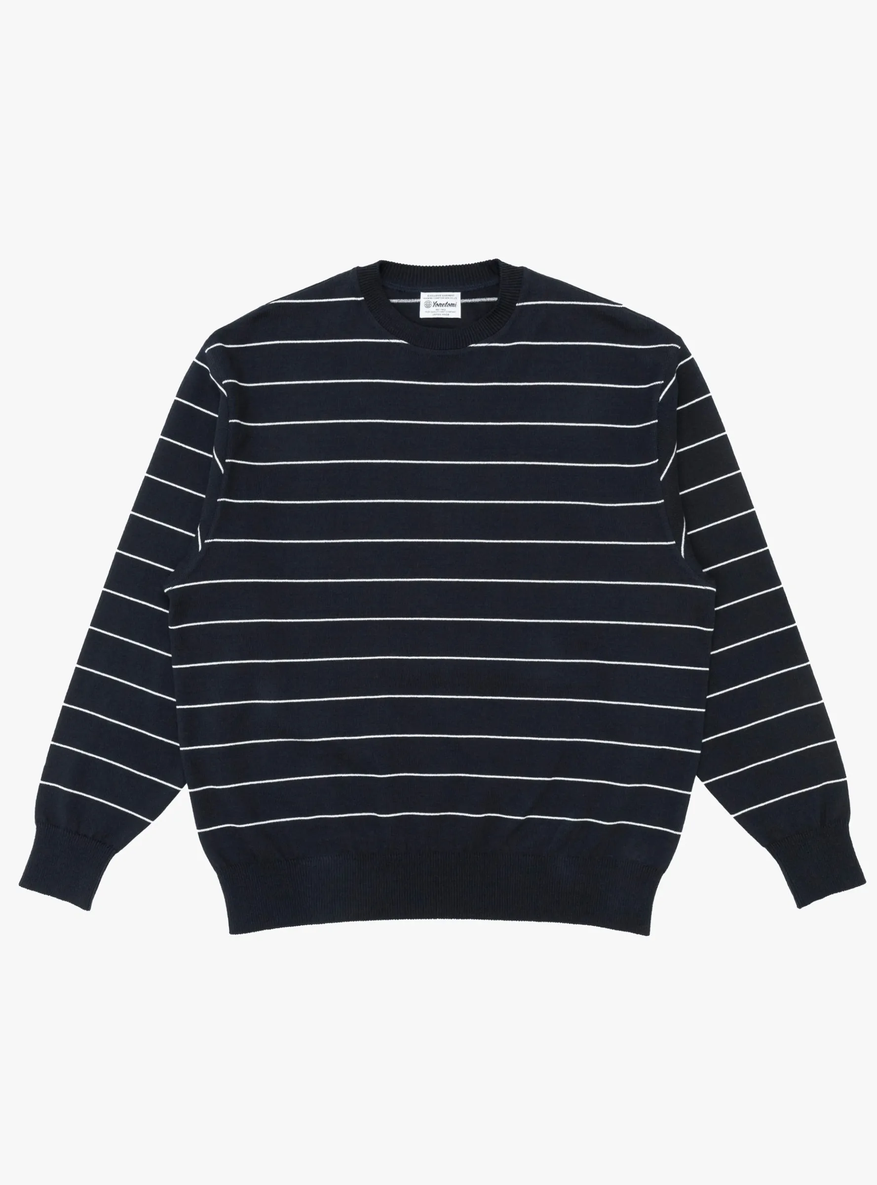 Wave Cotton Knit Pullover Navy Stripe<Yonetomi New