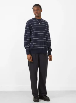 Wave Cotton Knit Pullover Navy Stripe<Yonetomi New