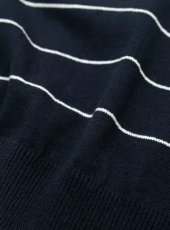 Wave Cotton Knit Pullover Navy Stripe<Yonetomi New