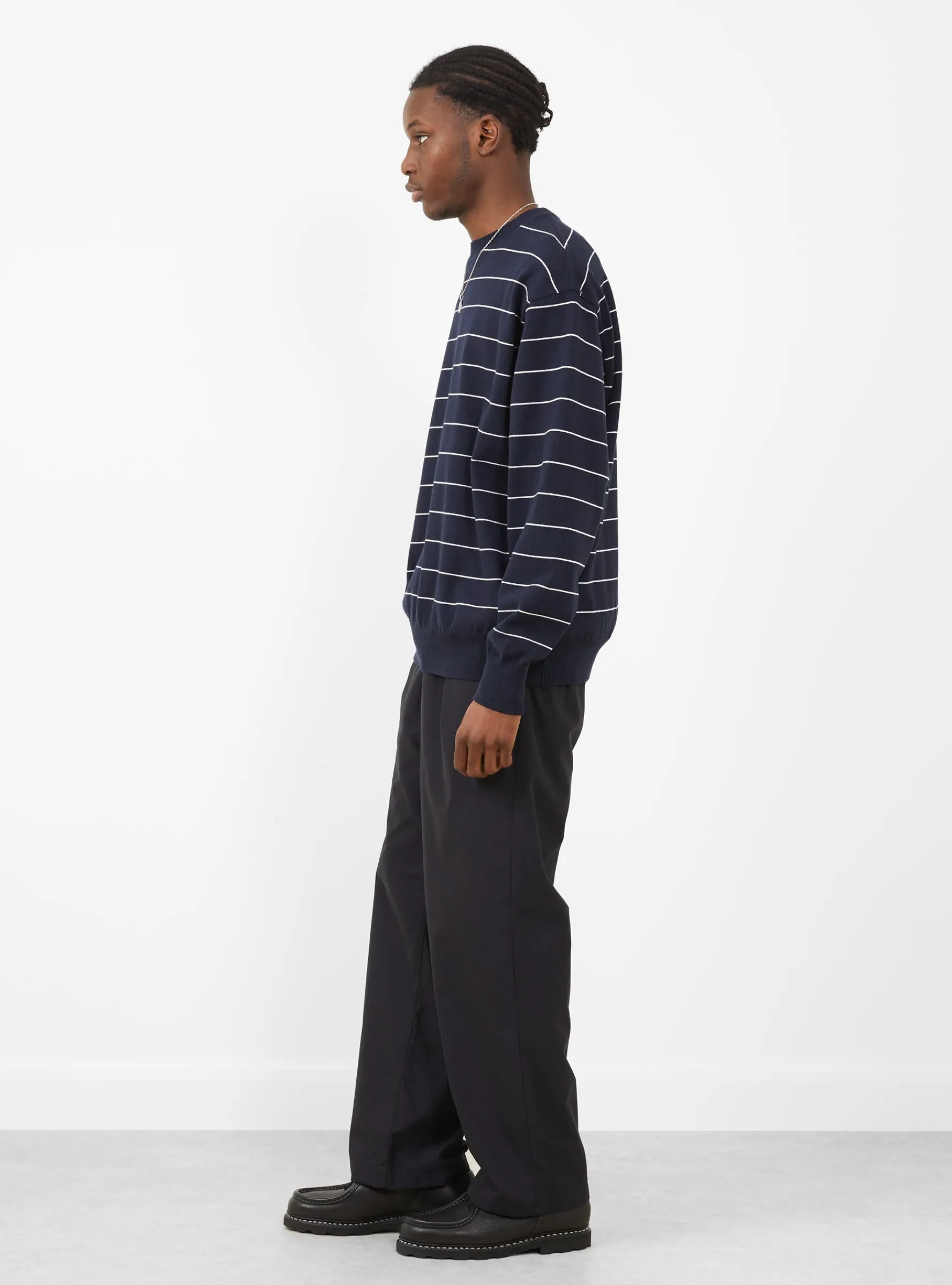 Wave Cotton Knit Pullover Navy Stripe<Yonetomi New