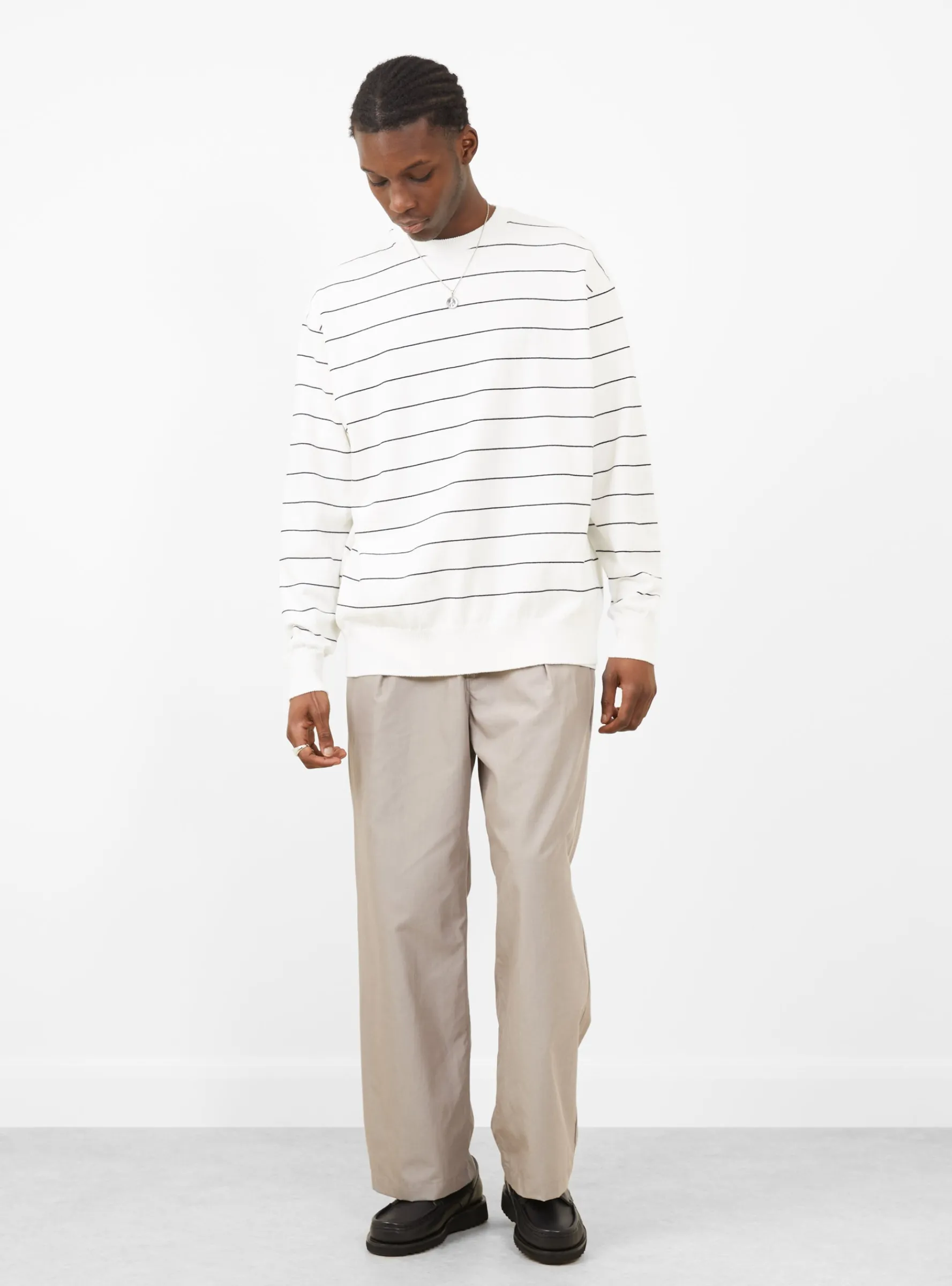 Wave Cotton Knit Pullover White Stripe<Yonetomi Online