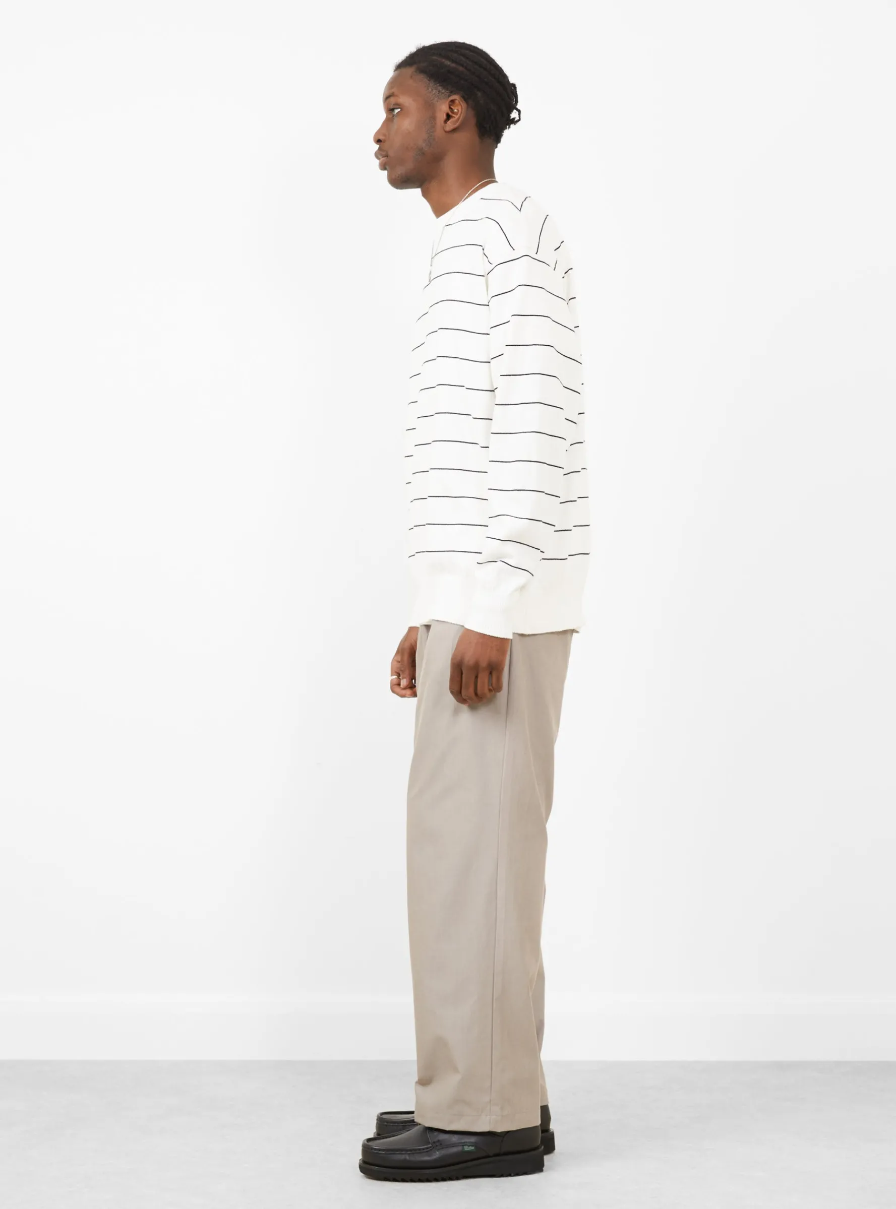 Wave Cotton Knit Pullover White Stripe<Yonetomi Online