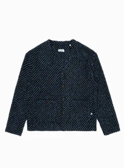 Wool Boucle Cardigan Navy & Black Stripe<Reception Hot