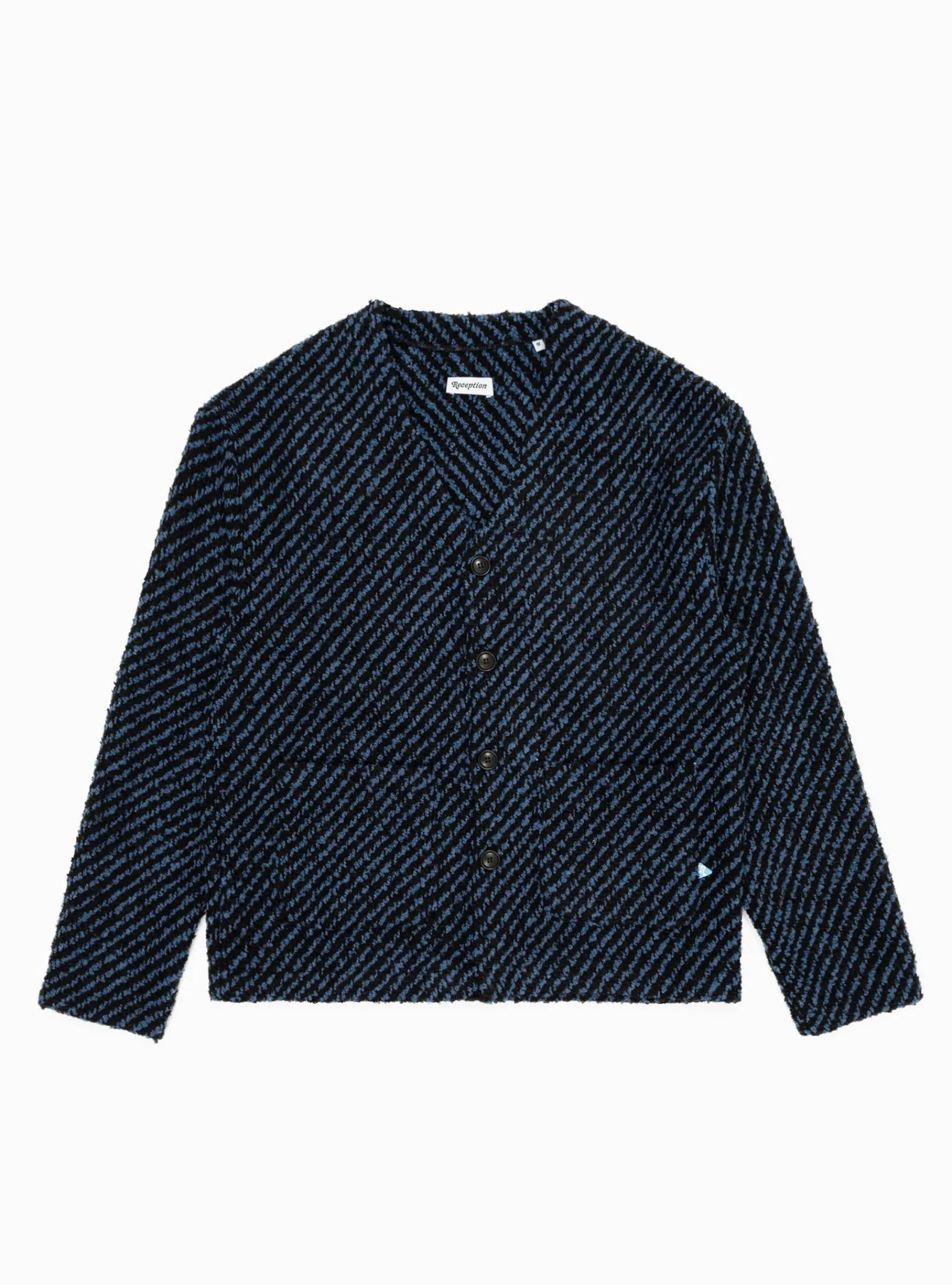 Wool Boucle Cardigan Navy & Black Stripe<Reception Hot