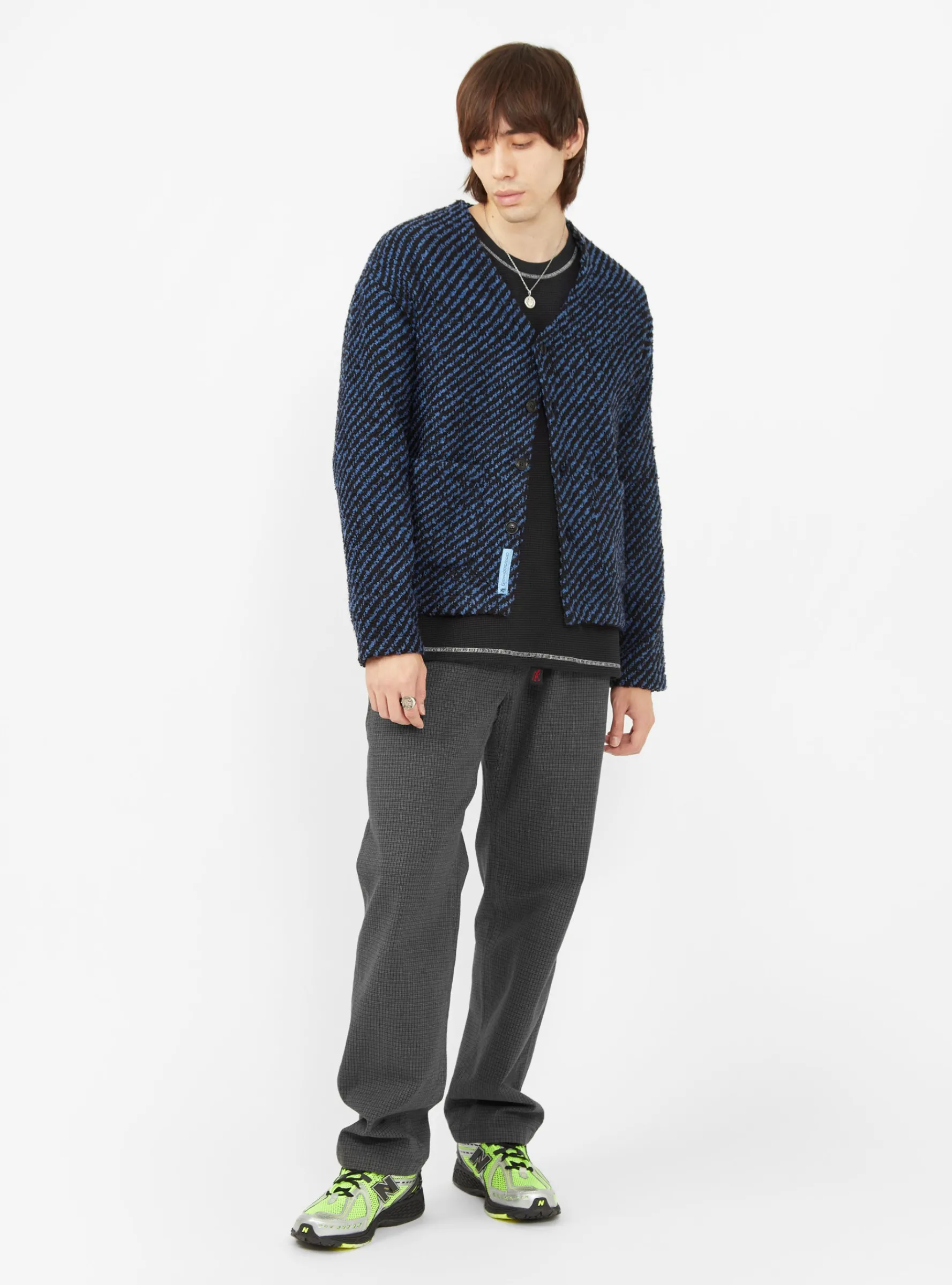 Wool Boucle Cardigan Navy & Black Stripe<Reception Hot