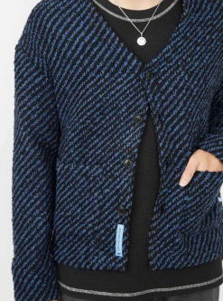 Wool Boucle Cardigan Navy & Black Stripe<Reception Hot