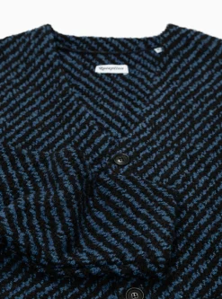 Wool Boucle Cardigan Navy & Black Stripe<Reception Hot