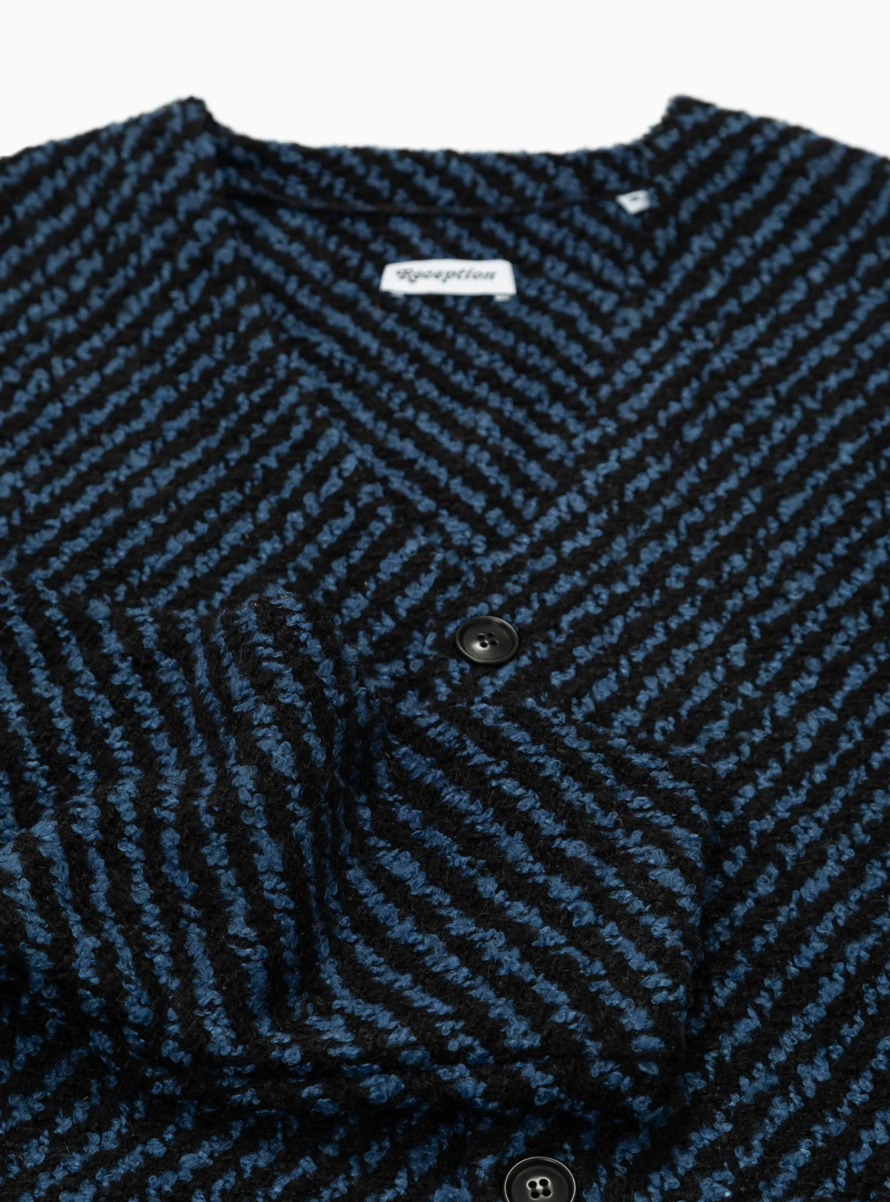 Wool Boucle Cardigan Navy & Black Stripe<Reception Hot