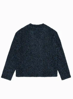 Wool Boucle Cardigan Navy & Black Stripe<Reception Hot