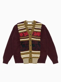 Wool Jacquard Knit Cardigan Dark Red<TOGA VIRILIS Clearance
