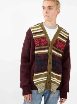 Wool Jacquard Knit Cardigan Dark Red<TOGA VIRILIS Clearance