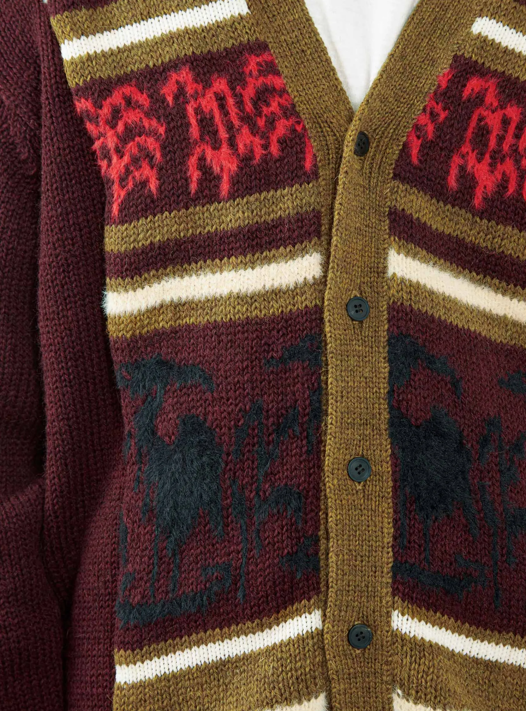 Wool Jacquard Knit Cardigan Dark Red<TOGA VIRILIS Clearance