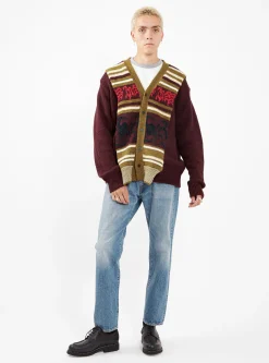 Wool Jacquard Knit Cardigan Dark Red<TOGA VIRILIS Clearance
