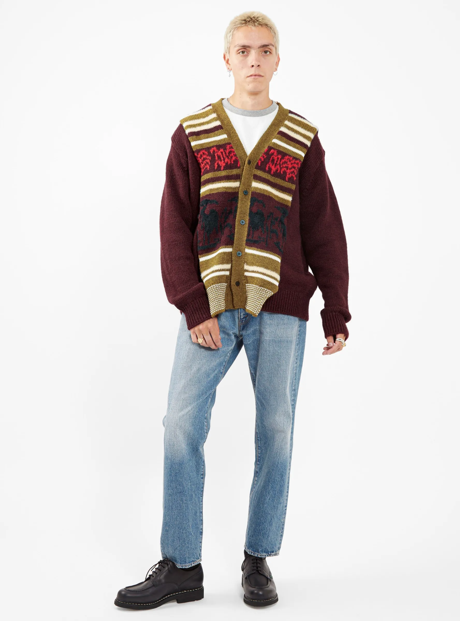 Wool Jacquard Knit Cardigan Dark Red<TOGA VIRILIS Clearance