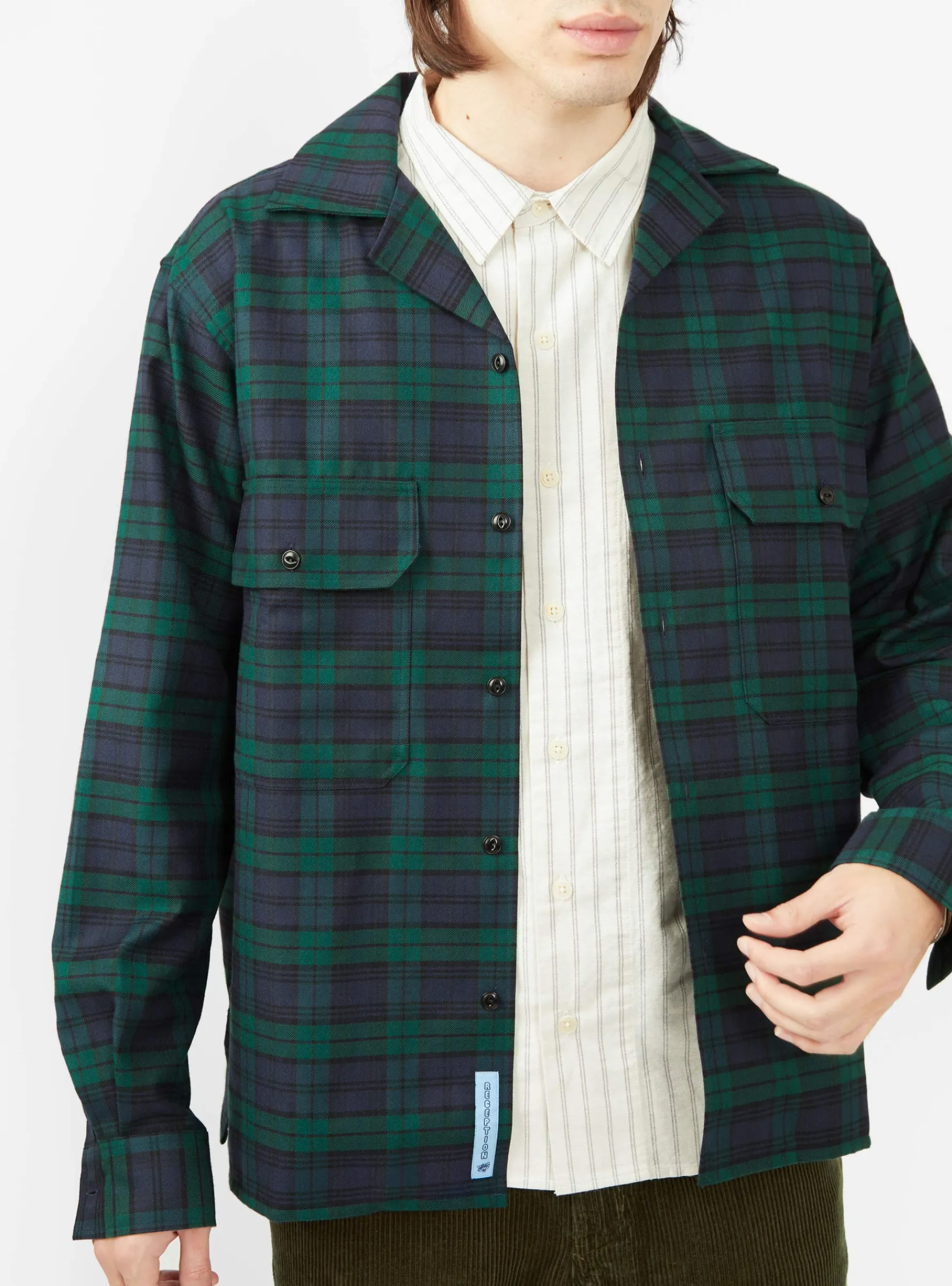 Work Over Shirt Green & Navy Tartan<Reception Clearance