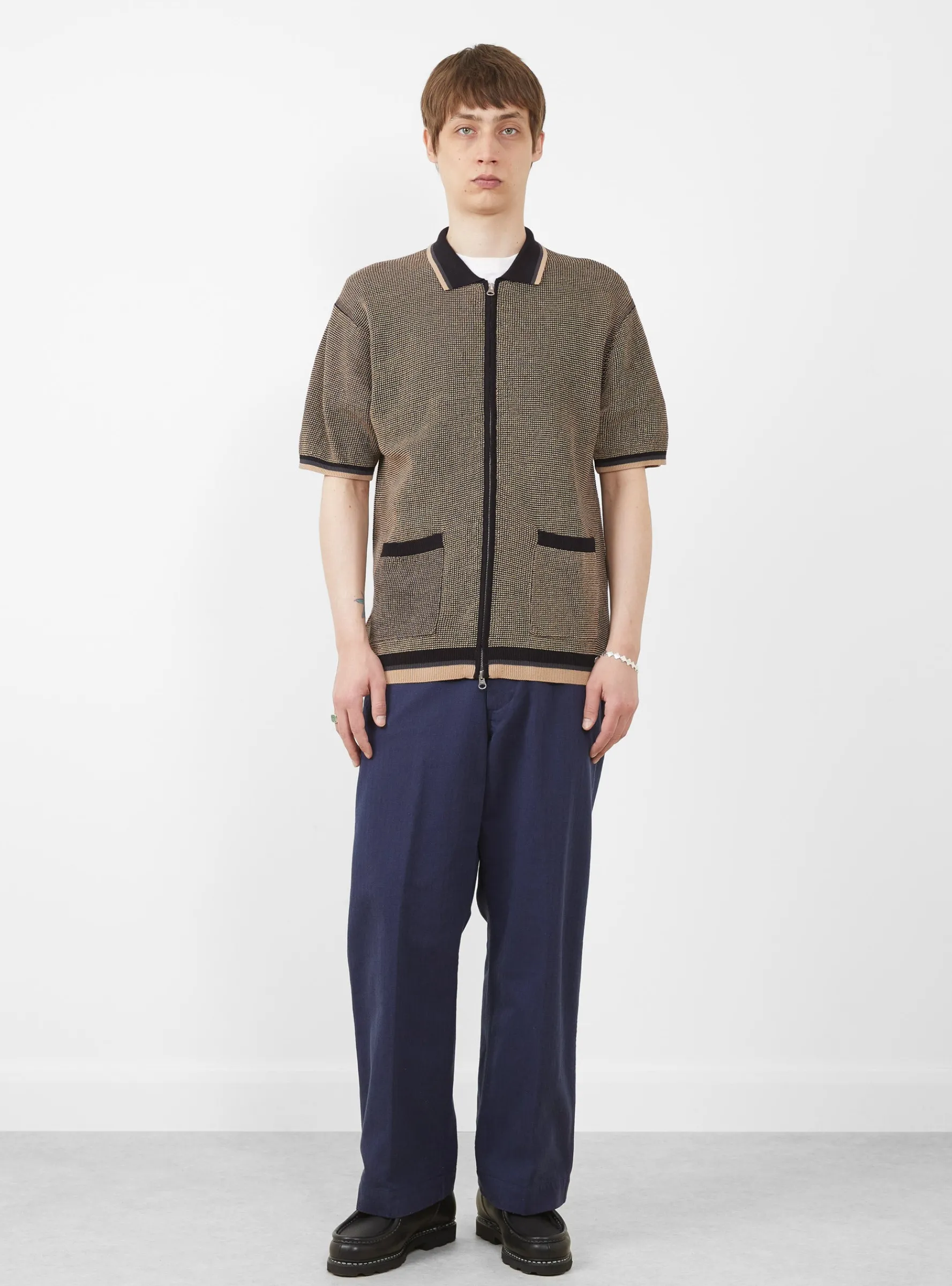 Zip Knit Polo Black<Beams Plus Sale